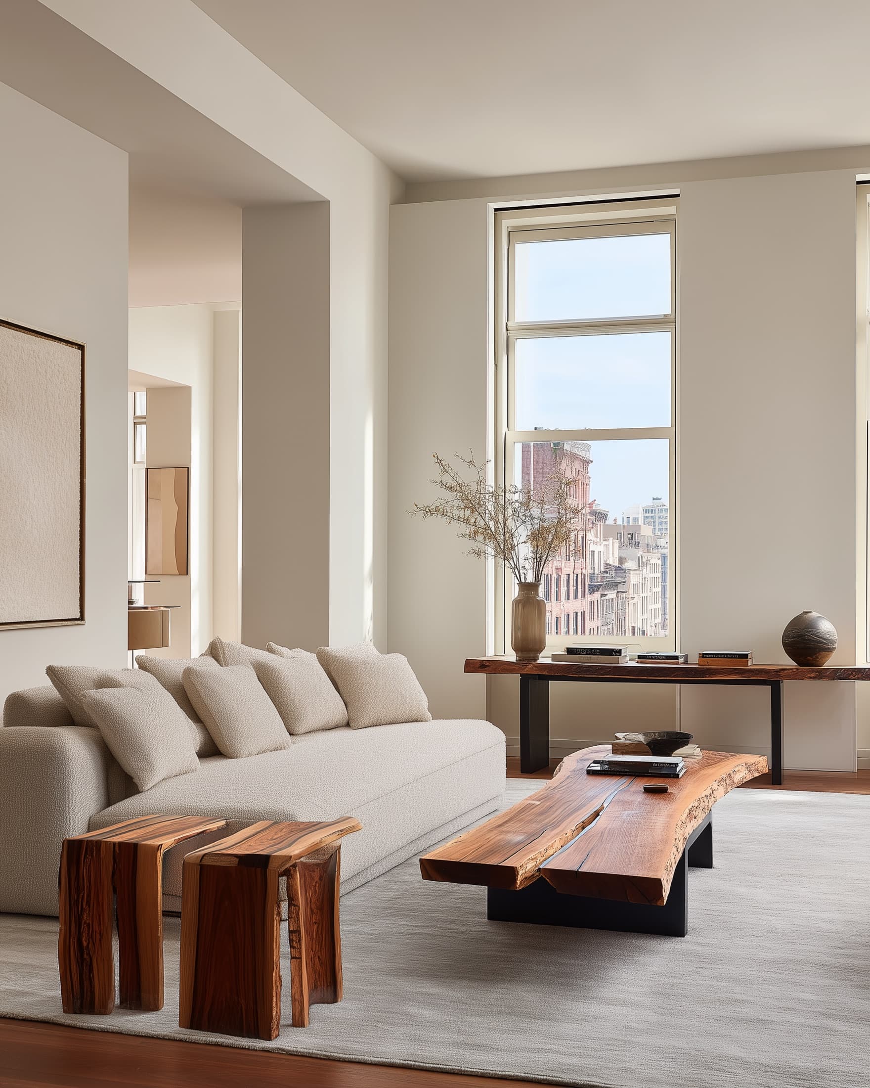 Interior with commissioned pieces and soft light